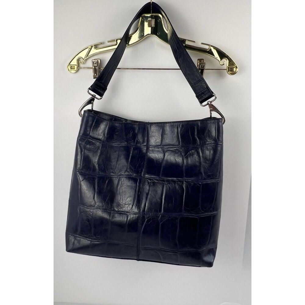 Kate Landry Blue-Violet  Crocodile Embossed Leather Satchel EUC